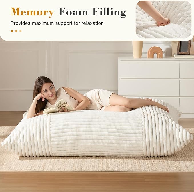 3-in-1 Giant Bean Bag Chair for Adults & Kids, Convertible Floor Sofa to