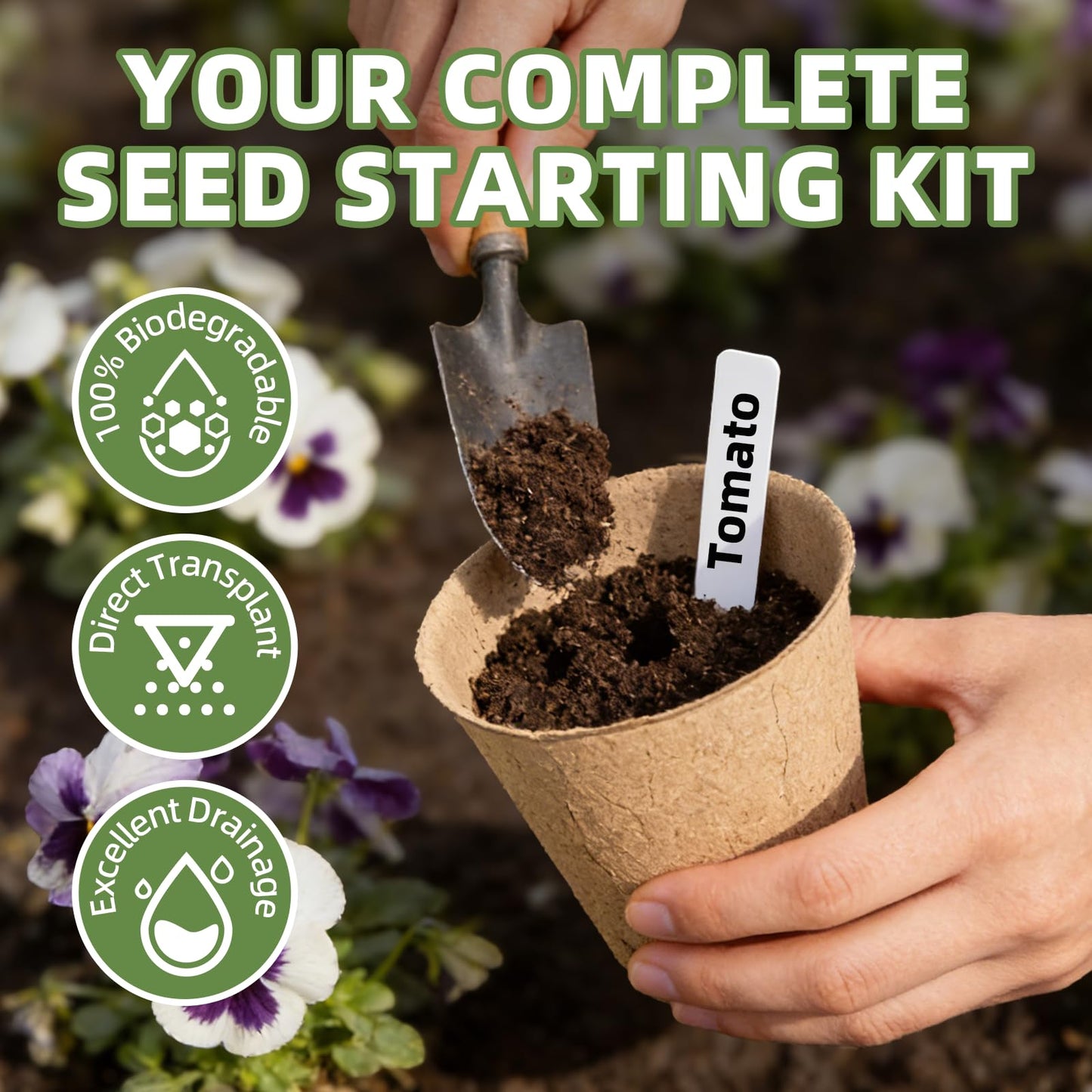 CLEANGOR 70Pcs Biodegradable 3.15” Peat Pots with 70Pcs Plant Labels, Biodegradable Seed Starter Pots with Drainage Holes, Nursery Pots for Seedlings, Herbs, Vegetables, Flowers, Gardening Kit
