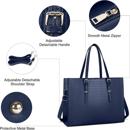 Laptop Bag for Women 15.6 Inch Laptop Tote Bag Leather Classy Computer Briefcase for Work Waterproof Handbag Professional Shoulder Bag Women Business Office Bag Large Capacity