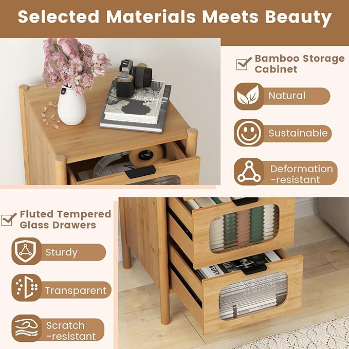 Giantex 4 Drawer Storage Cabinet, Bamboo Storage Organizer