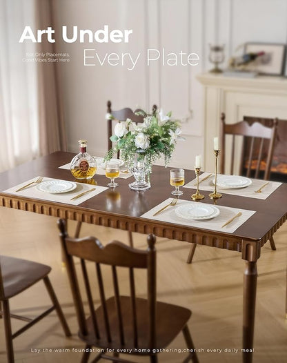 Leetaltree Beige White Placemats Set of 8 - Heat Resistant Non-Slip Place mats for Dining Table, Washable Durable PVC Vinyl Woven Table Mats(Beige White, 8)