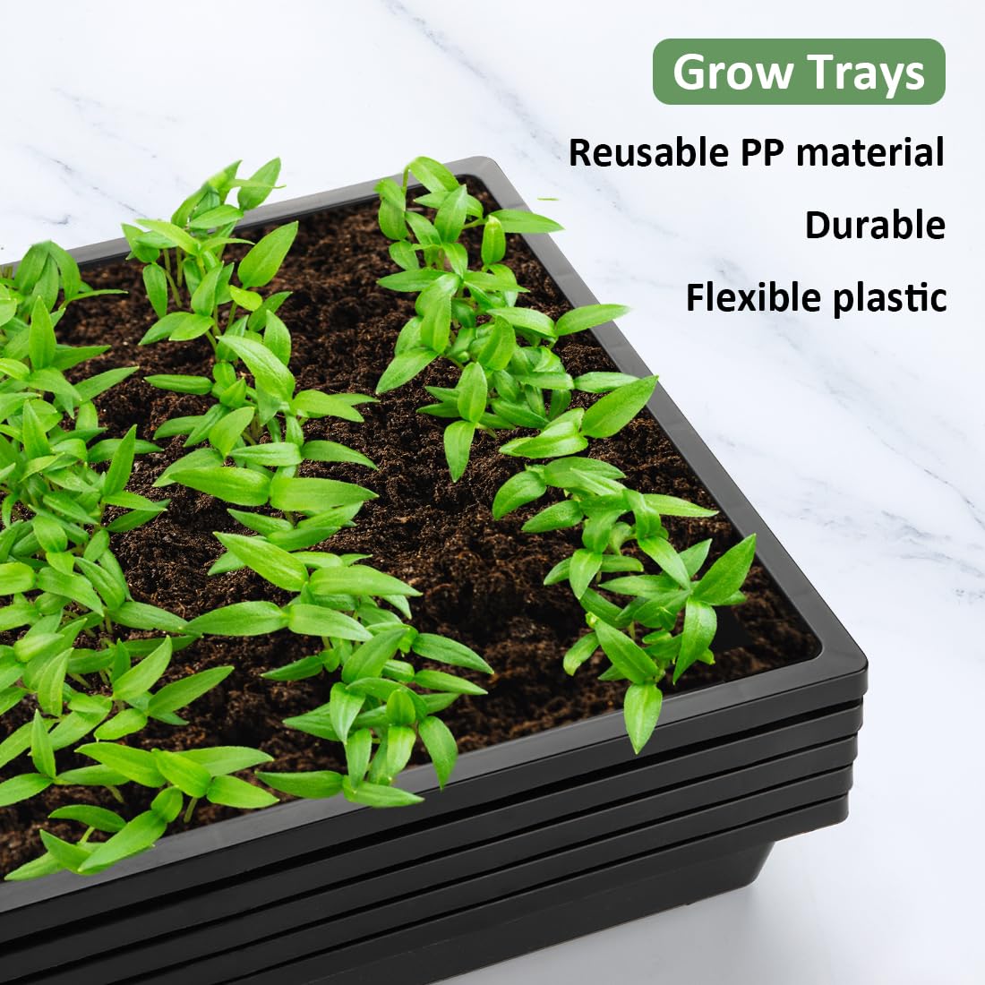 RooTrimmer 1020 Nursery Pot Trays 5 Pack, Plastic Flat Seed Starter Tray, Reusable Seedling Starting Tray for Holding and Carrying Plant Pots (Black)