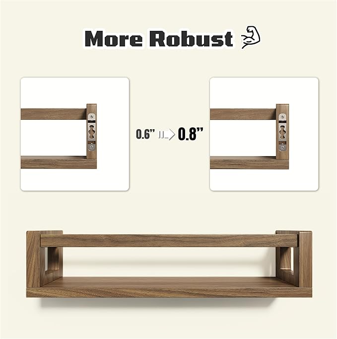 TidyCorner Upgraded Thick Floating Shelves, Solid Wood Bookshelf