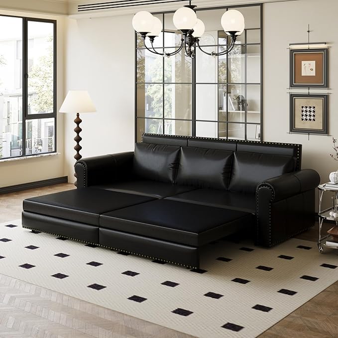 Faux Leather Sleeper Sofa Couch