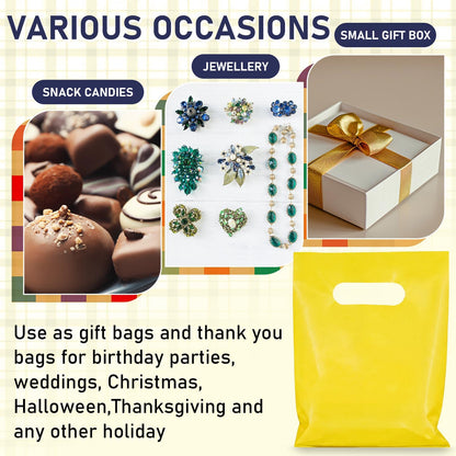 Maitys Yellow 300 Pcs 5"x7" Small Plastic Gift Bags with Handles, Mini Goodie Treat Bag Bulk for Candy, Birthday Graduation Party Favor Merchandise Bags for Small Business