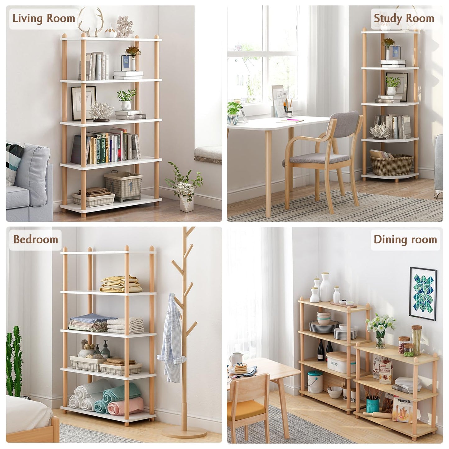 IOTXY 3-Tier Wooden Shelf Bookcase - Modern Open Bookshelf, Free Standing Storage Rack, Multifunctional Display Stand for Home and Office, Oak, Rectangle