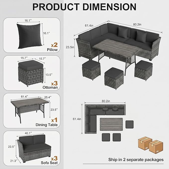 LOUVIXA 7 Pieces Patio Furniture Set, Outdoor Patio Furniture, Wicker