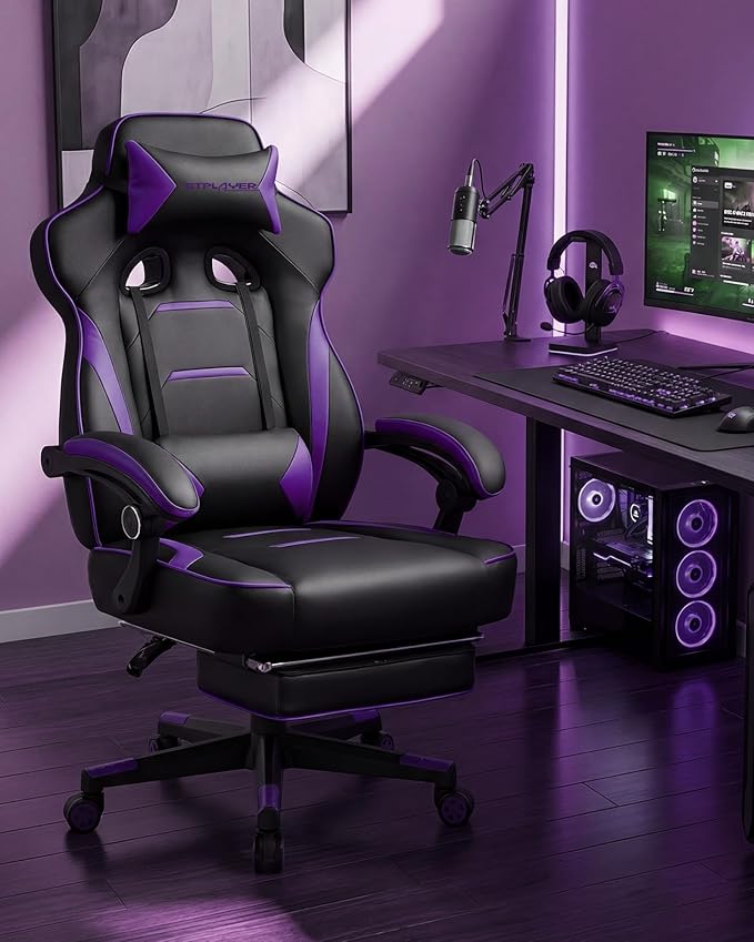 GTPLAYER Gaming Chair with Footrest, Big and Tall Game Chair 350lb Racing Style