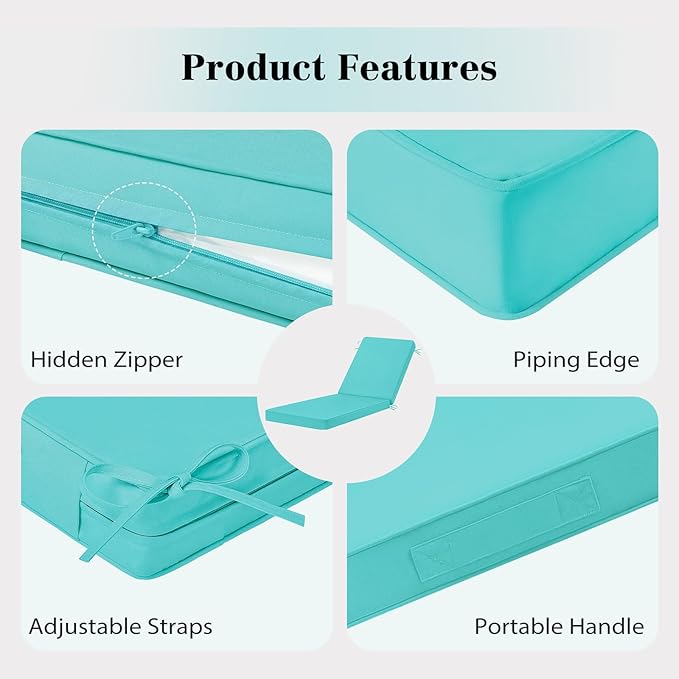 Chaise Lounge Cushions Outdoor, 4 Adjustable Ties Lounge Chair Cushions