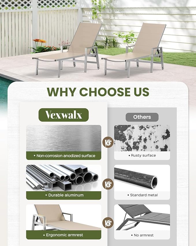 Patio Chaise Lounge Chair Outdoor Set of 2