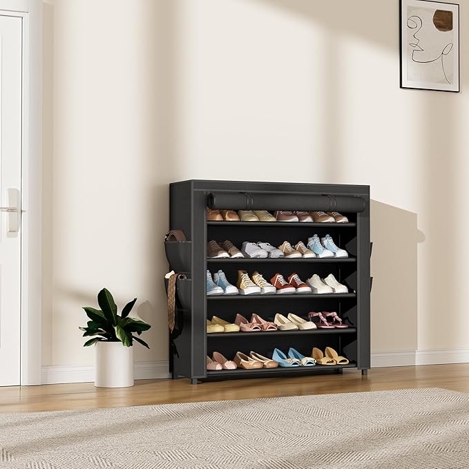 LANTEFUL Shoe Rack with Covers 5 Tier Tall Shoe Rack Organizer Large Capacity