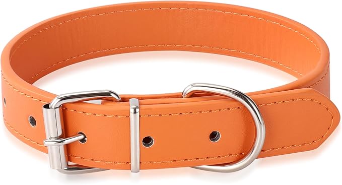 Orange Soft Leather Dog Collar for Small,Medium, Large Dog, Comfortable and Adjustable(Wide: 0.95'' for Dog's Neck: 13''~18'', Orange, L)