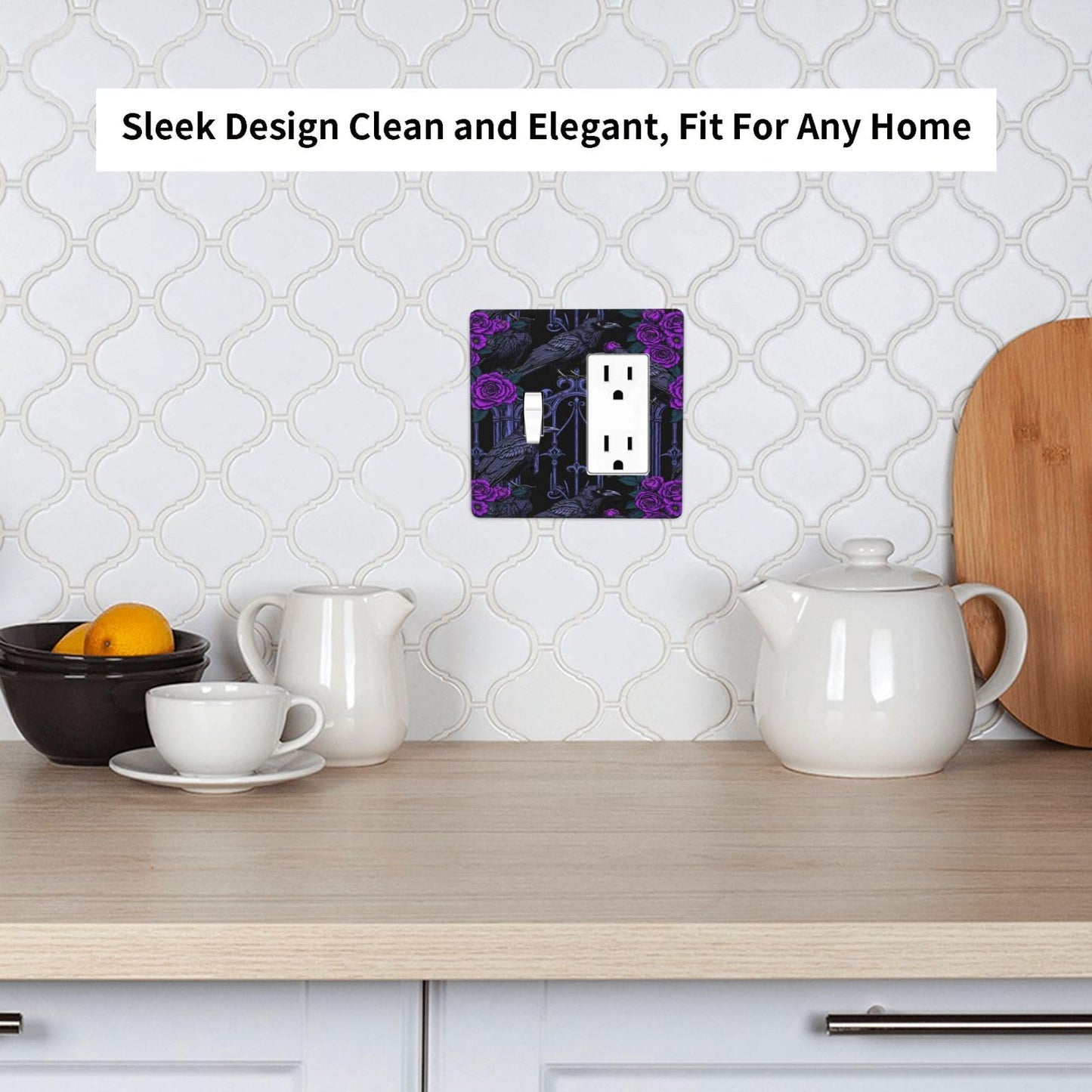 Naiqadnehz Outlet Covers Gothic Style Crow Purple Flowers 1 Toggle 1 Rocker Combination Decorative Wall Plate Light Switch Cover Plate Electrical Switch Plates for Bedroom living Room Decor