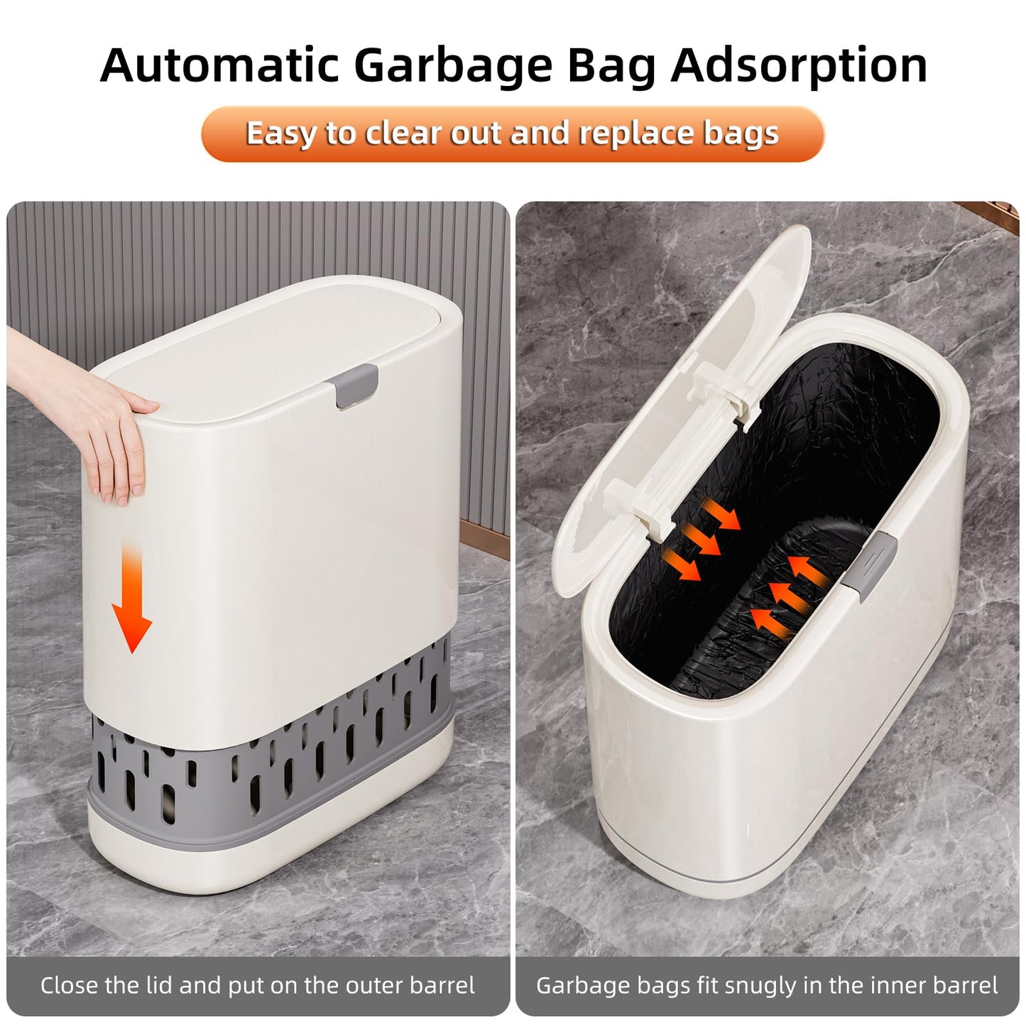 LavStow Bathroom Trash Can with Lid, 2.6 Gallon Slim Garbage Can with Inner Bucket, Press Top Bin, Plastic Narrow Wastebasket for Kitchen, Home, Office, Bedroom, Living Room