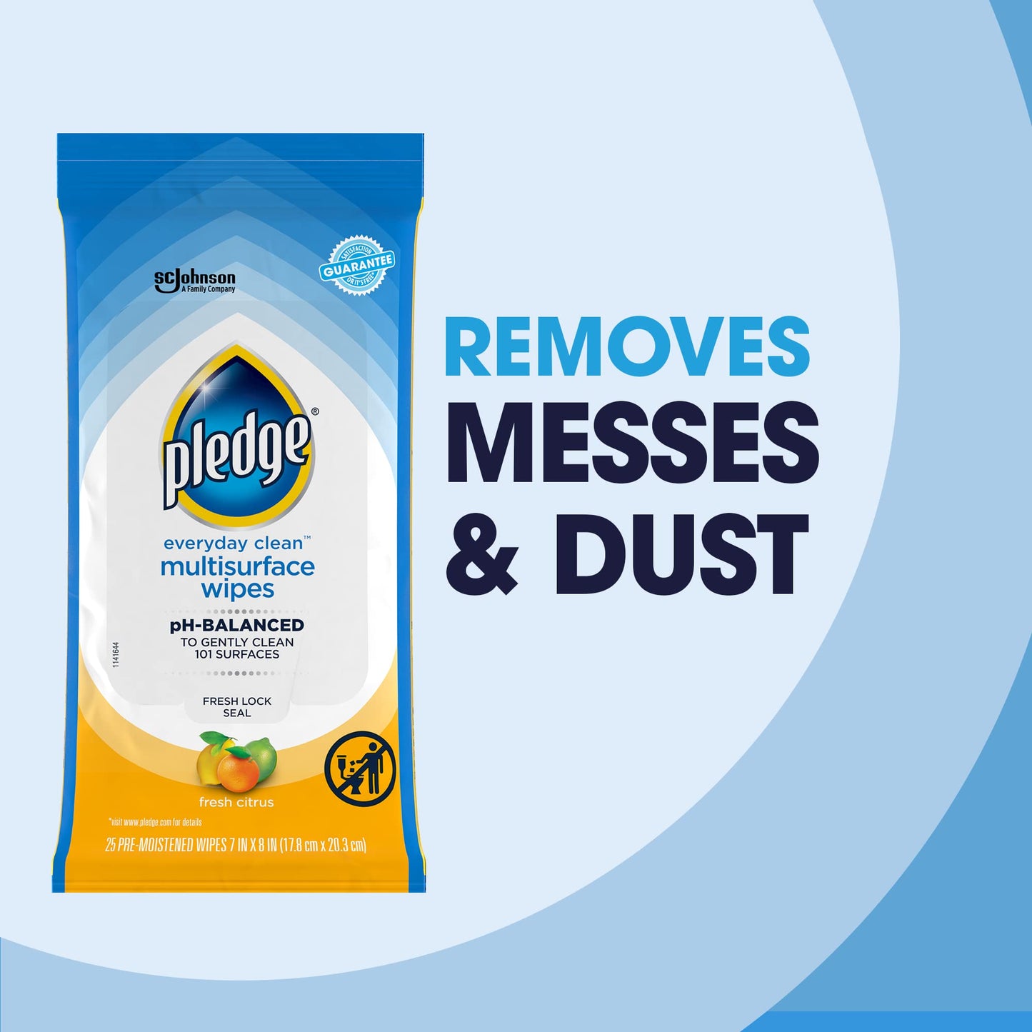 Pledge Multisurface Cleaning Wipes, pH Balanced, Fresh Citrus, 25 Count (Pack of 4, 100 Total Wipes)