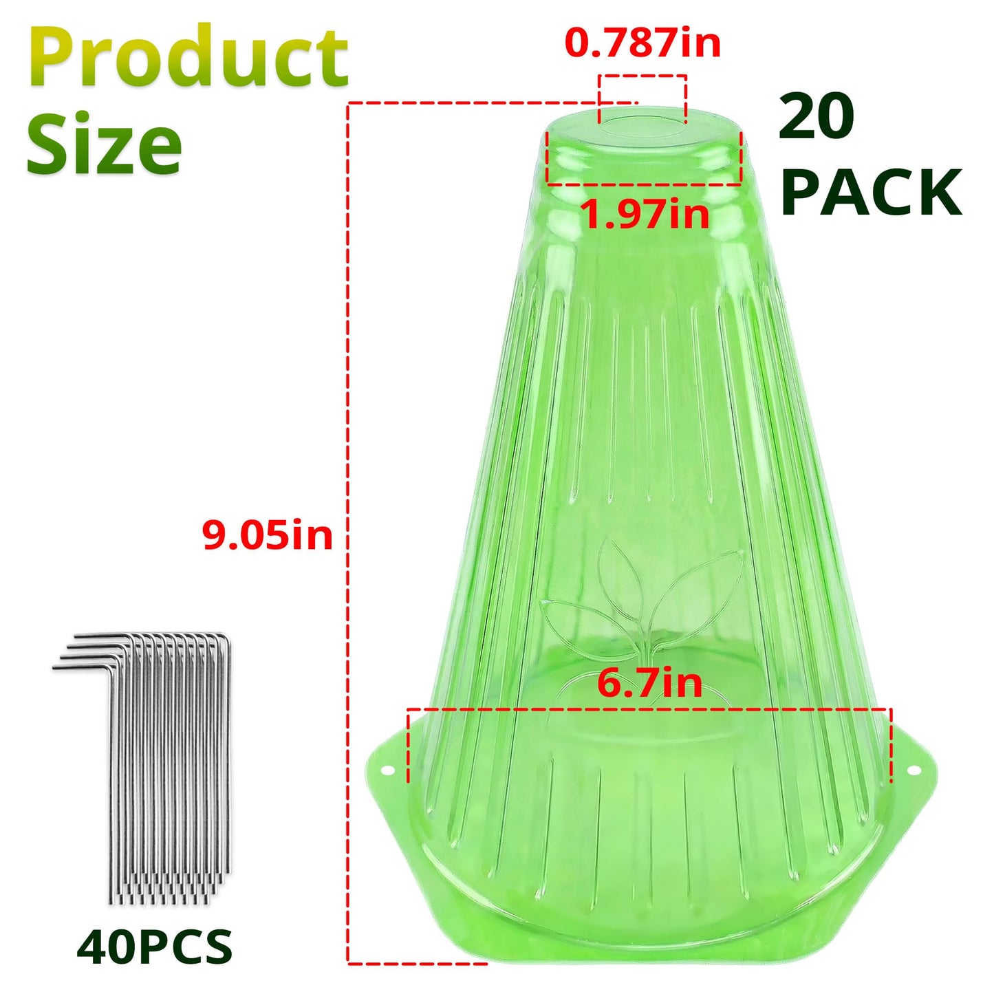UCandy Pack 20 Garden Cloches for Plants, Reusable Bell Plant Cover with Metal Stakes, Plant Protection Cloches for Potted Plants/Seedlings,Protect Plants from Sun,Birds, Frost
