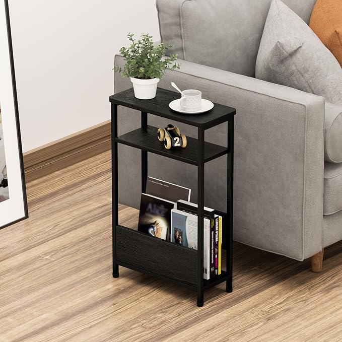 THUMEYE 7.1" Narrow Side Table for Small Spaces, 3 Tier Small End Table