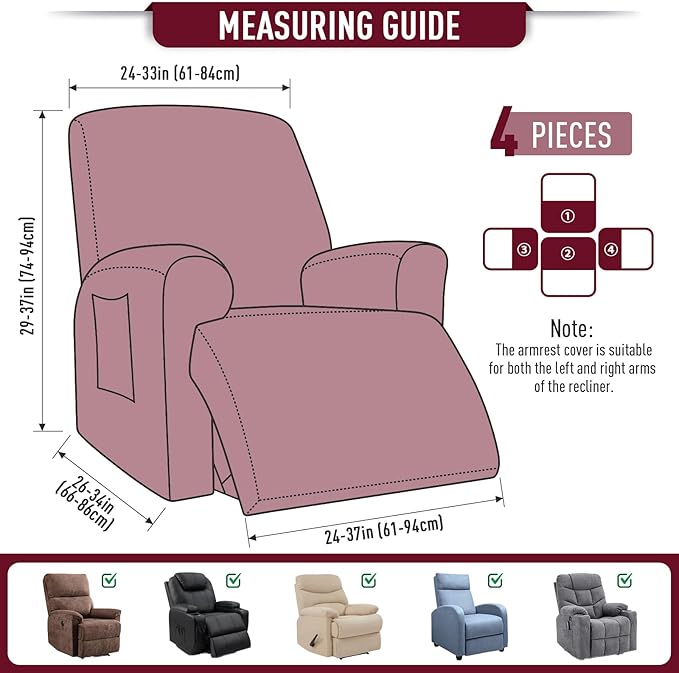TAOCOCO Recliner Cover 4-Pieces, Recliner Stretch Sofa Slipcover, Recliner