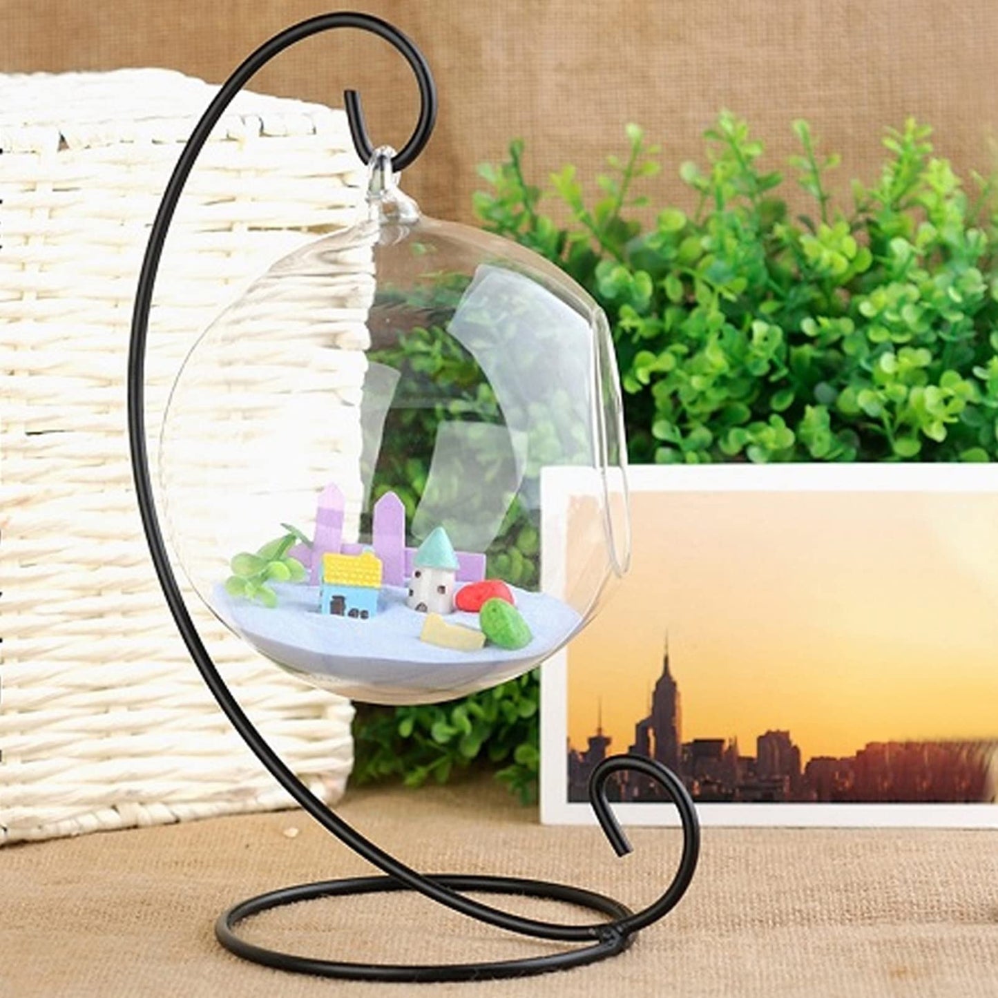 Mtlavishness Hanging Glass Vase Large Terrarium with Frame for Air Plants Succulent