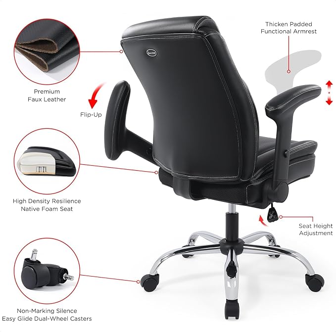 Ergonomic Heavy Duty Mid-Back Padded Bonded Leather Padded