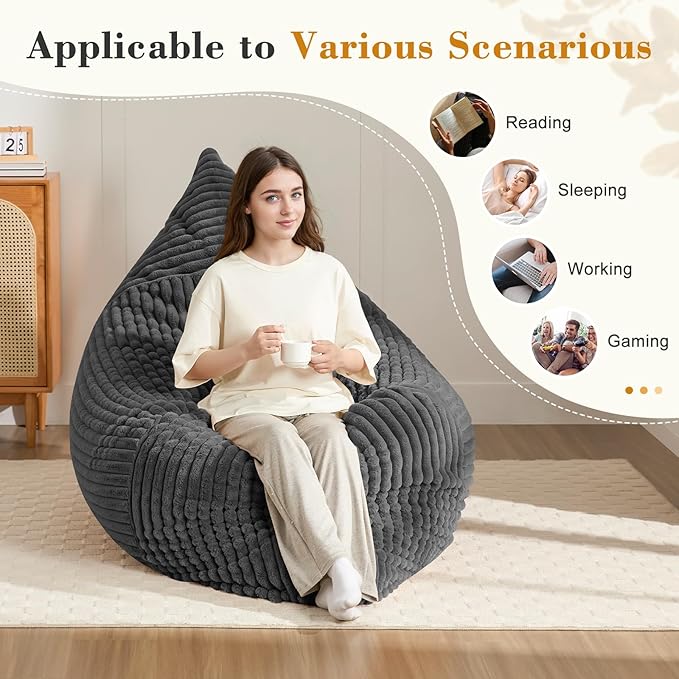 3-in-1 Giant Bean Bag Chair for Adults & Kids, Convertible Floor Sofa to