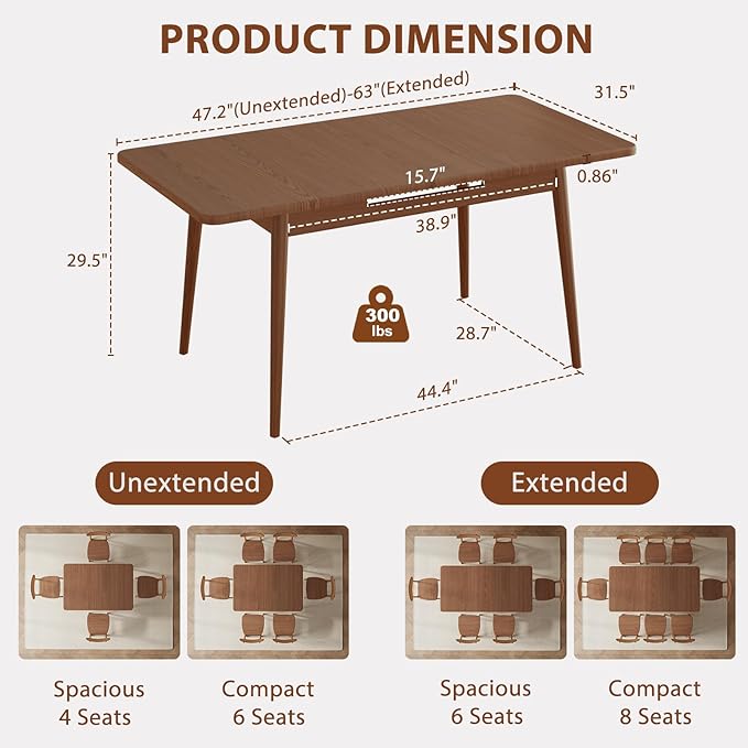 Muwuele Solid Wood Extendable Dining Table