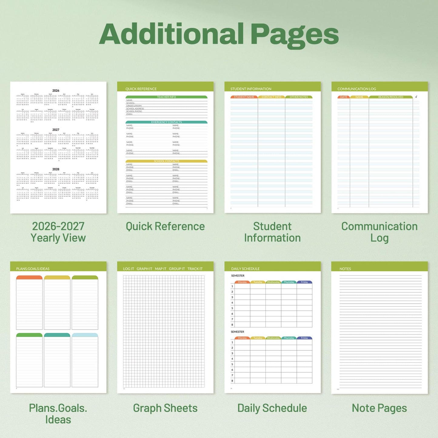 SUNEE Teacher Planner 2026-2027 Academic Year, 7 Periods Lesson Plan Book Jul 2026 - Jun 2027, 8.5"x11"Daily Weekly Monthly Organizers Horizontal Layout with Calendars, Bookmark, Tabs, Wildflowers