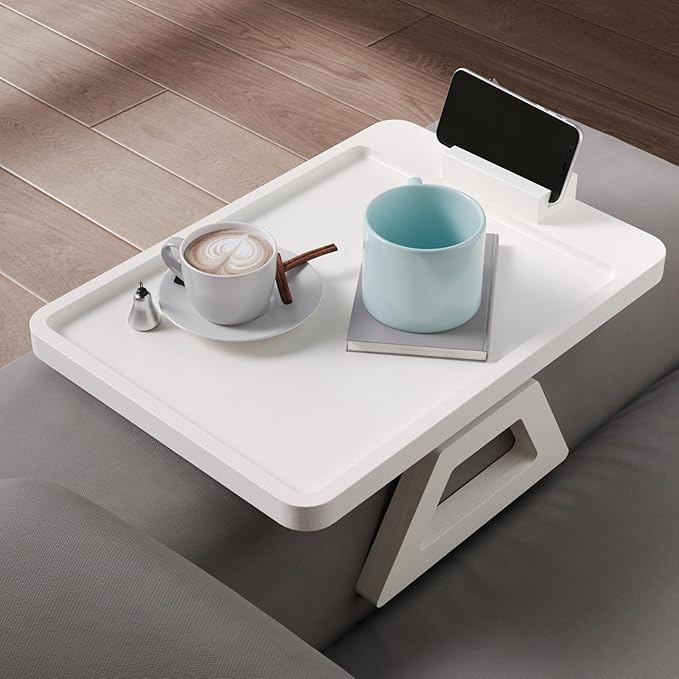Couch Arm Tray with 360°Phone, Bamboo Folding Sofa Tray, Sofa Armrest Trays