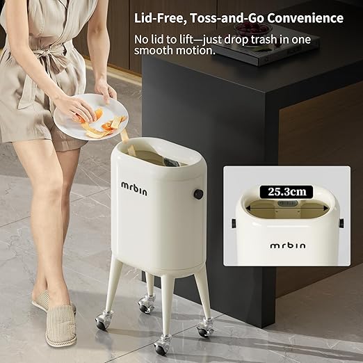 MRBIN Office Trash Can with Lid, Small Bathroom Automatic Adsorption Open Top