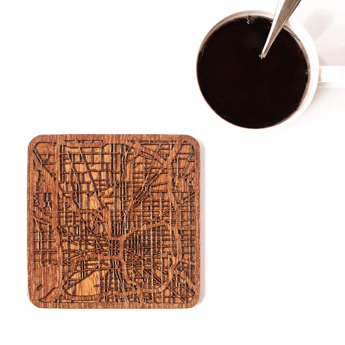 Indianapolis Map Coaster, Set of 4, Sapele Wooden Coaster with city map, Multiple city optional, Handmade