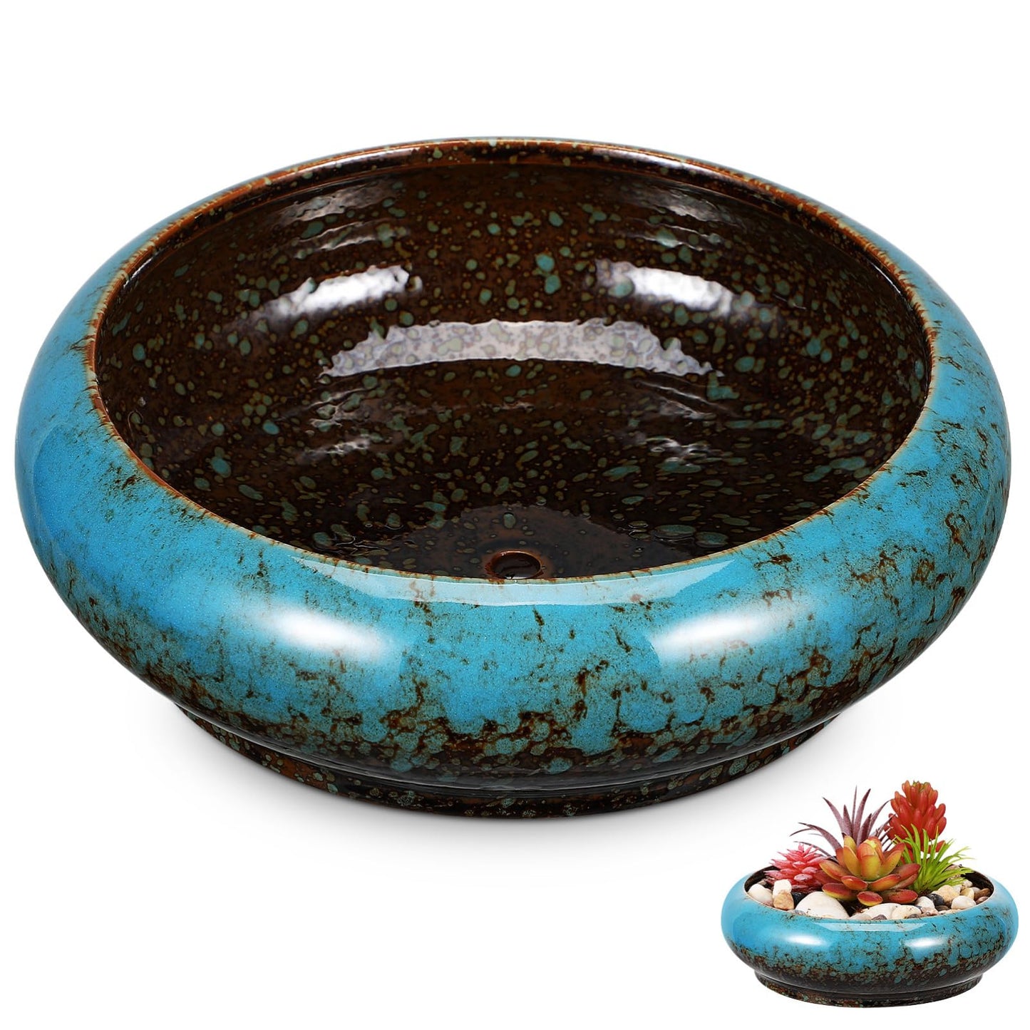 Toddmomy Lotus Planter Bowl 6.88 Inch Round Shallow Plant Pot with Drainage Hole Decorative Succulent Planter for Indoor Bonsai and Flower Plants