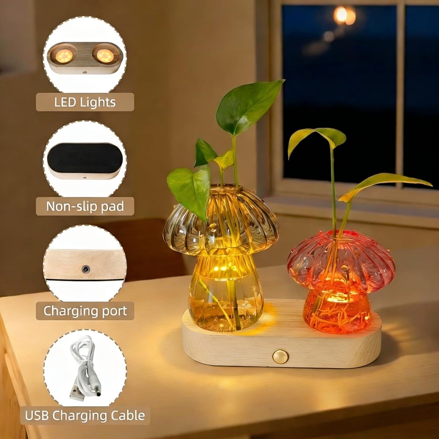 Propagation Vase with Light，Plant Propagation with Stepless Dimming Function for Home Office Night Decor,Led Hydroponic Plant Jars Valentines Day Gifts for Mom Women Plant Lovers