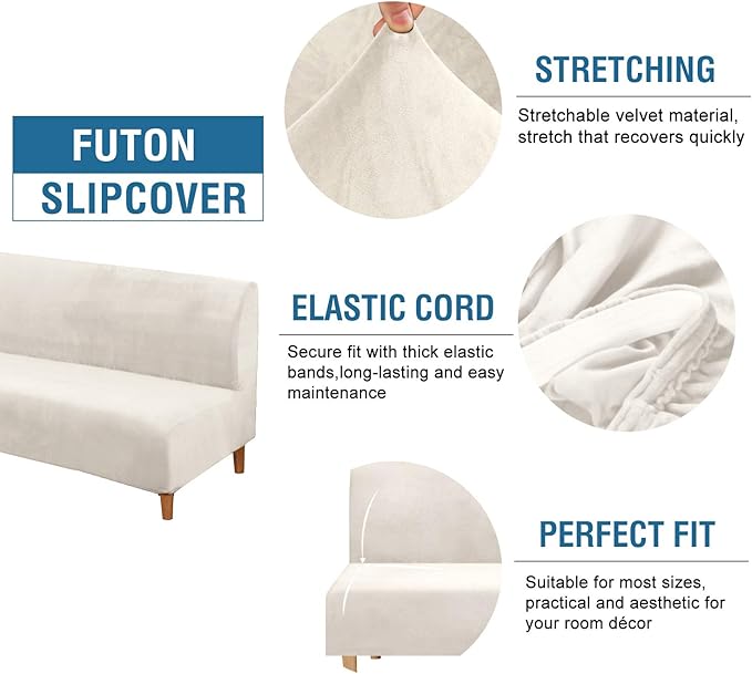 H.VERSAILTEX Real Futon Cover Armless Sofa Covers Sofa Bed Covers Stretch Futon