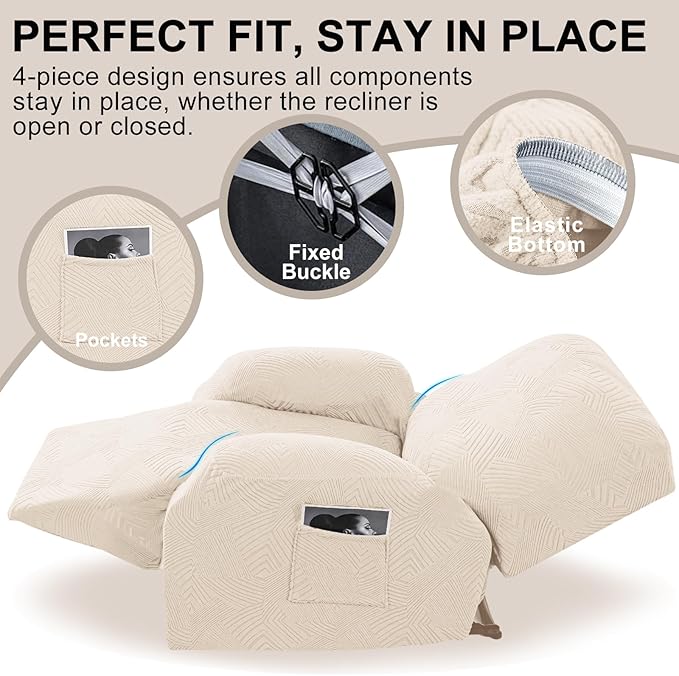 Recliner Chair Covers, 4-Piece Stretch Geometric Strokes Jacquard Reclining