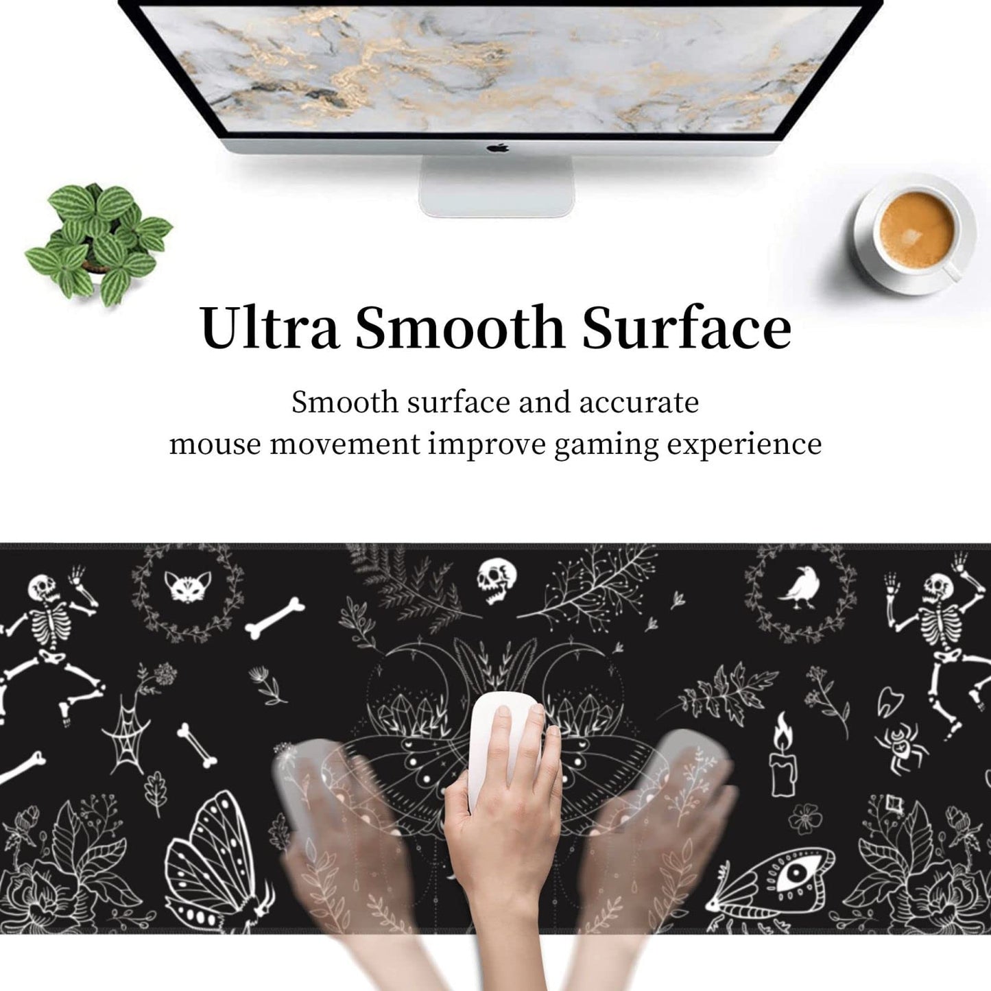 Moth Gaming Mouse Pad XL Halloween Elements Large Extended Non Slip Rubber Base Desk Mat Stitched Edge Keyboard Mat 31.5x11.8 Inch
