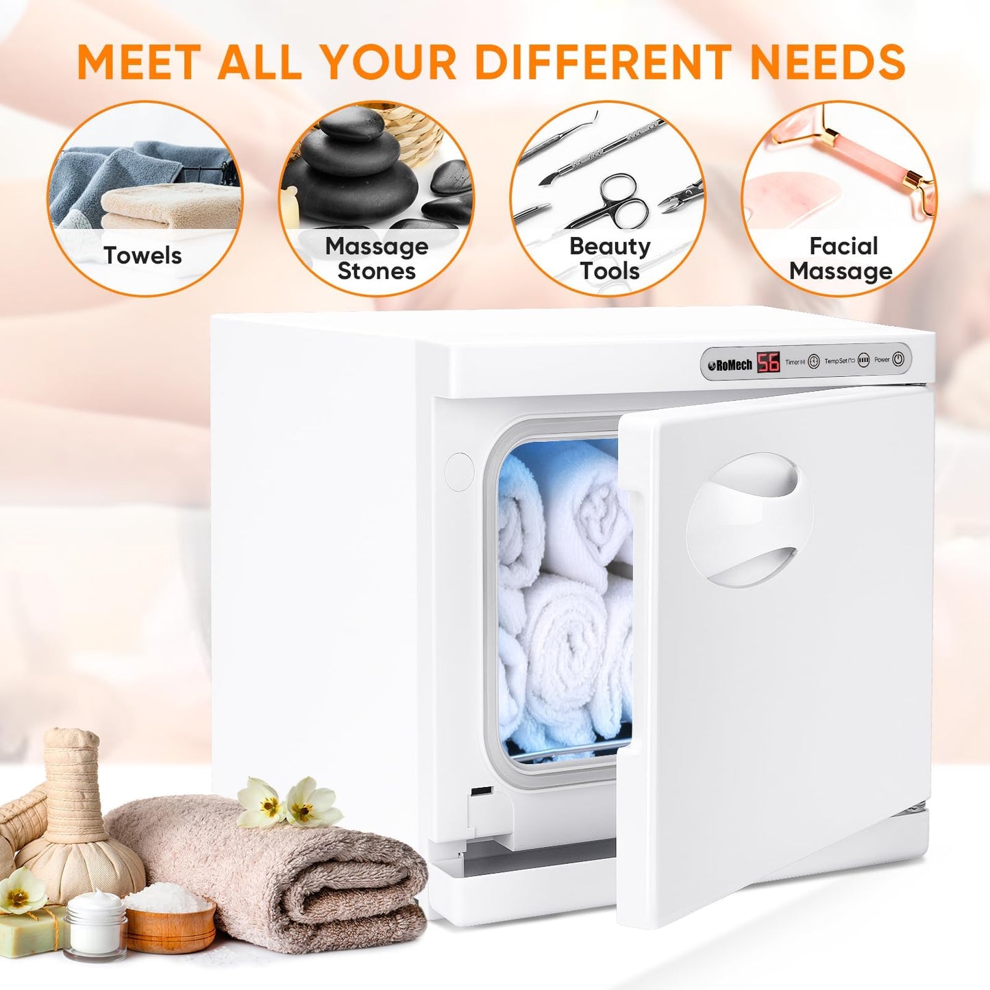ROMECH 23L Hot Towel Warmer Cabinet, Professional Towel Heater with LED Temperature Display Setting, Extra Large Capacity Towel Warmers for Spa Massage Salon Home (White, 23L)