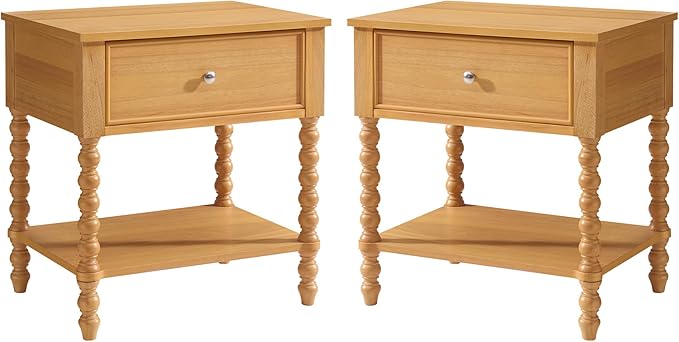 AMERLIFE 24" Wood Nightstand Set of 2, Vintage Bedside Table