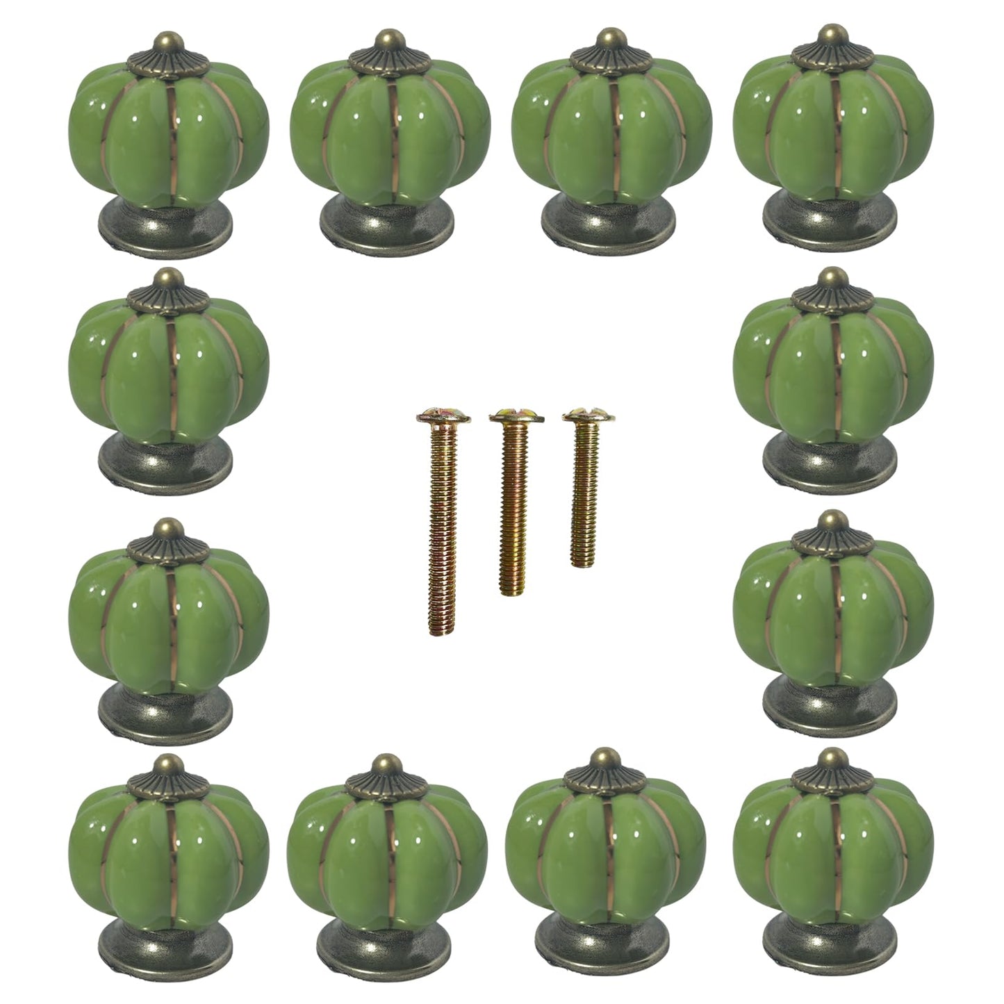 Eledabra Ceramic Pumpkin Cabinet Knobs, Green Vintage Drawer Knobs for Vanity, Closet, Cupboard, Green Knobs 12pcs