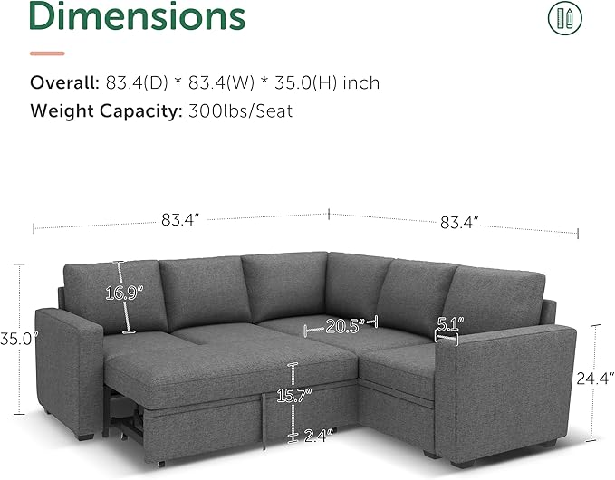 HONBAY Sectional Sleeper Sofa