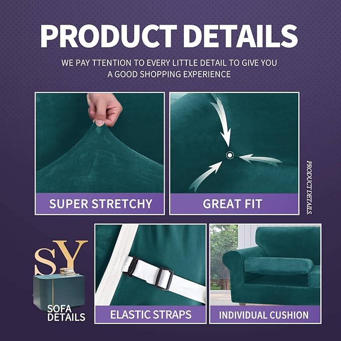 ZNSAYOTX Oversized Velvet Couch Cover 4 Piece Stretch Sofa Covers