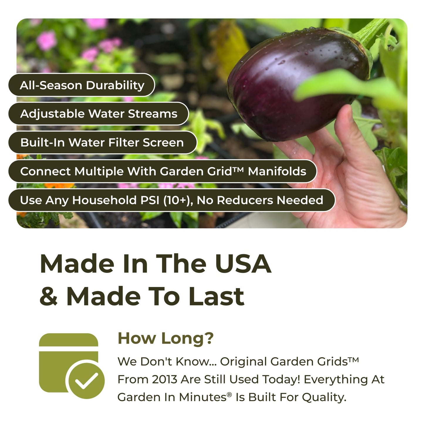Garden Grid Watering System - 2x6 Cornerless | Raised Garden Bed Drip Irrigation System, But Better | Pre-Assembled, Waters Every Plant | Ideal for Beds w/Corner Posts or Curved Ends | 22.5"x66"