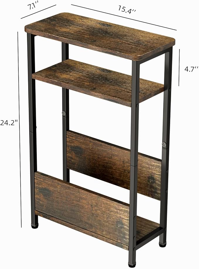 THUMEYE 7.1" Narrow Side Table for Small Spaces, 3 Tier Small End Table