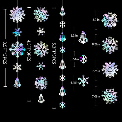 40 Ft Snowflakes Party Decorations Iridescent Snowflakes Bell Garland Holographic Big Snowflakes Hanging Streamer Backdrop for Winter Wonderland Christmas Holiday Birthday Home Window Wall Room Decor