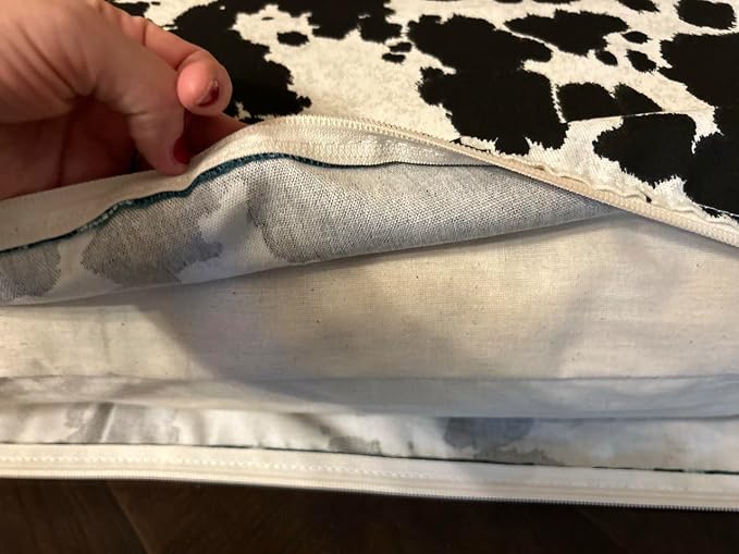 Natural Cotton Canvas Dog Bed – Raw Cotton Filled Pet Cushion Insert, Breathable Eco-Friendly Dog Mattress, Durable Washable Cover with Zipper (Cow Print Black White, X Large 53"x36"x5")