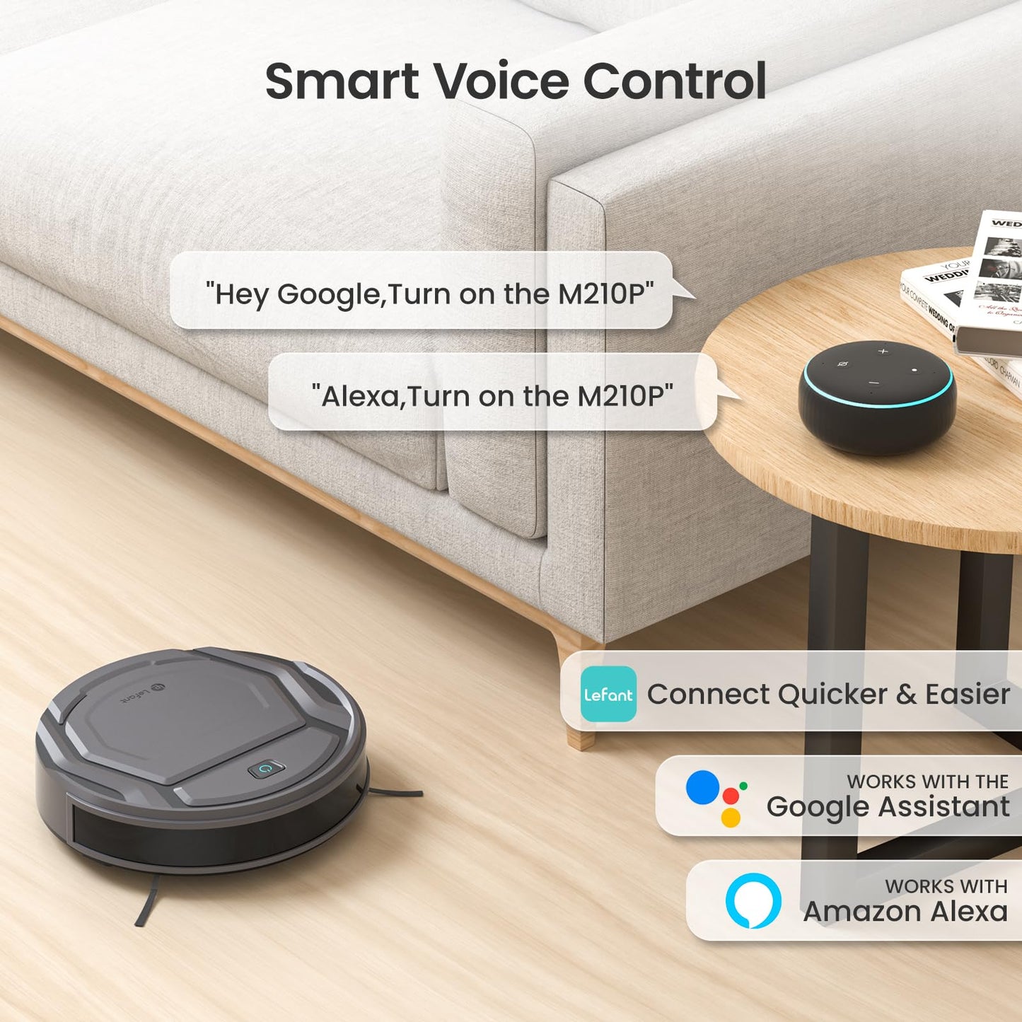 Lefant M210 Pro Robot Vacuum, 3 Adjustable Suction, WiFi/APP/Alexa, 120 Min Runtime, Self-Charging Robotic Vacuums, Slim, Quiet, 6 Cleaning Modes Ideal for Pet Hair, Hard Floors