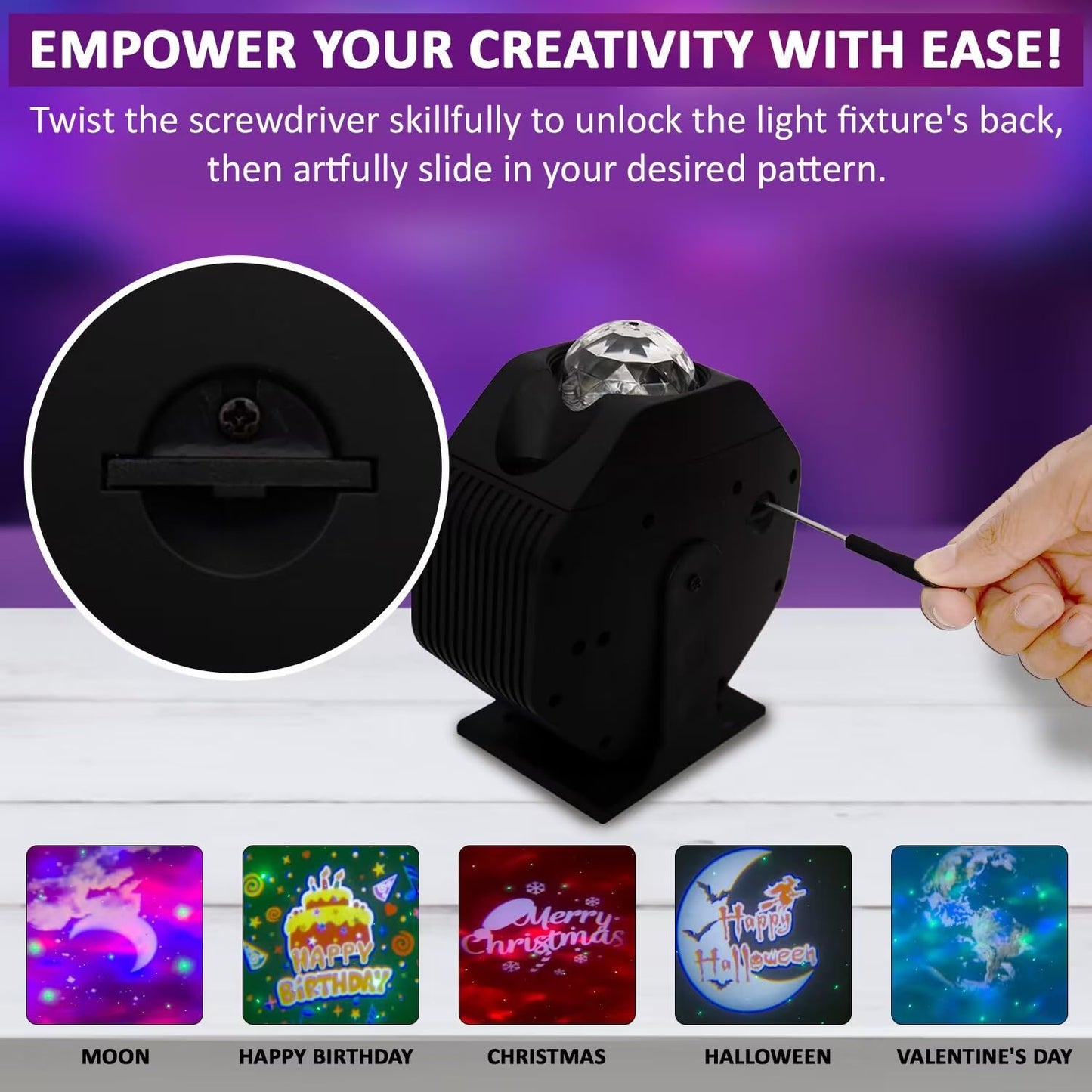 FARSAIL Galaxy Star Projector Night Light with Bluetooth Speaker and Voice Control for Bedroom, 5 Customized Patterns for Different Festivals - Moon, Birthday, Christmas, Halloween, Valentine's Day