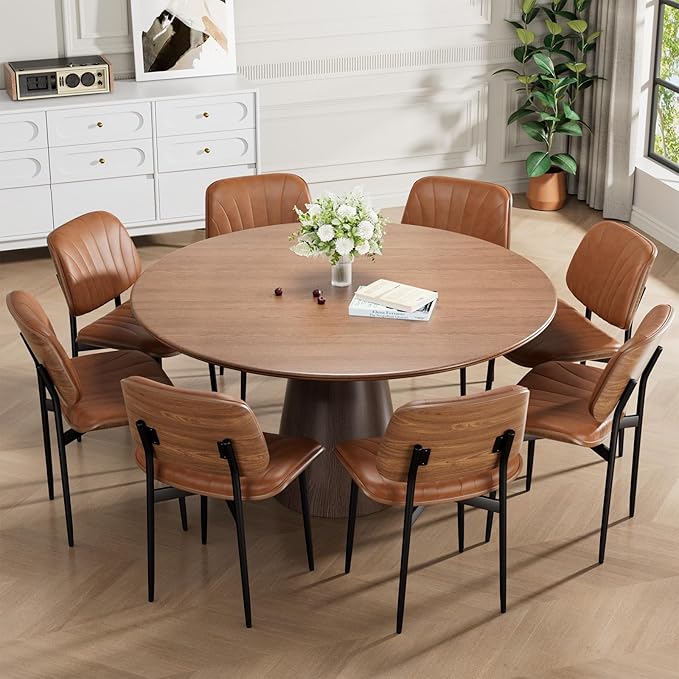 REONEY Dining Chairs Set of 4, Mid-Century Modern Upholstered PU Leather Chairs