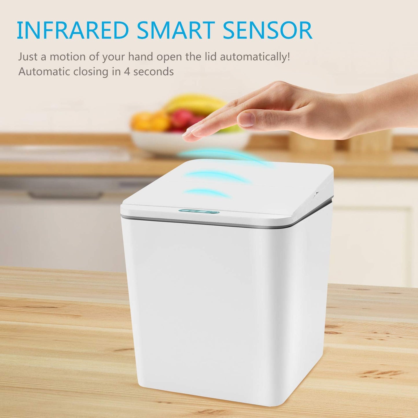 FEBHBRQ Automatic Small Countertop Trash Can with Lid, 1.5 Gal/6L Toucheless Mini Waste Bin for Office Desk/Bedside Table/Coffee Bar -Batteries, White