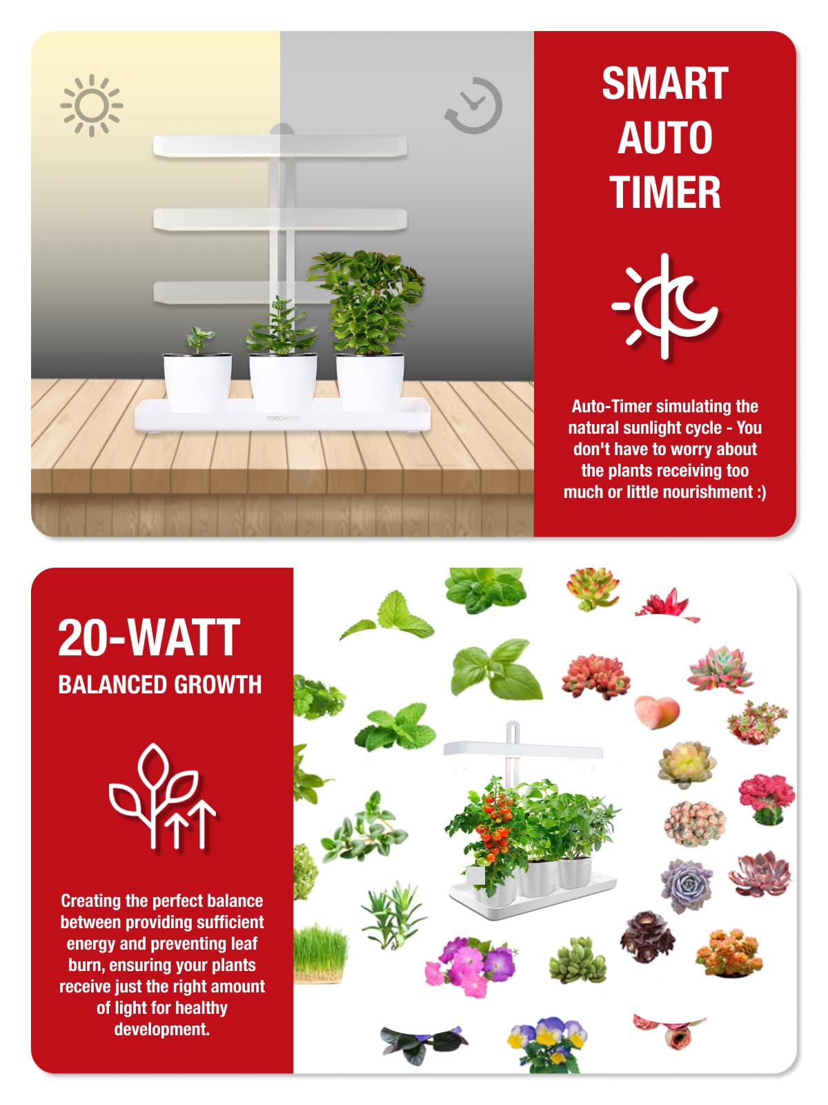 TORCHSTAR Indoor Herb Garden with LED Grow Light, Height Adjustable, 20W Growing System with Automatic Timer, CRI 95+, Full Spectrum Plant Light for Seeds, Vegetation, Home, White, No Pots or Plants
