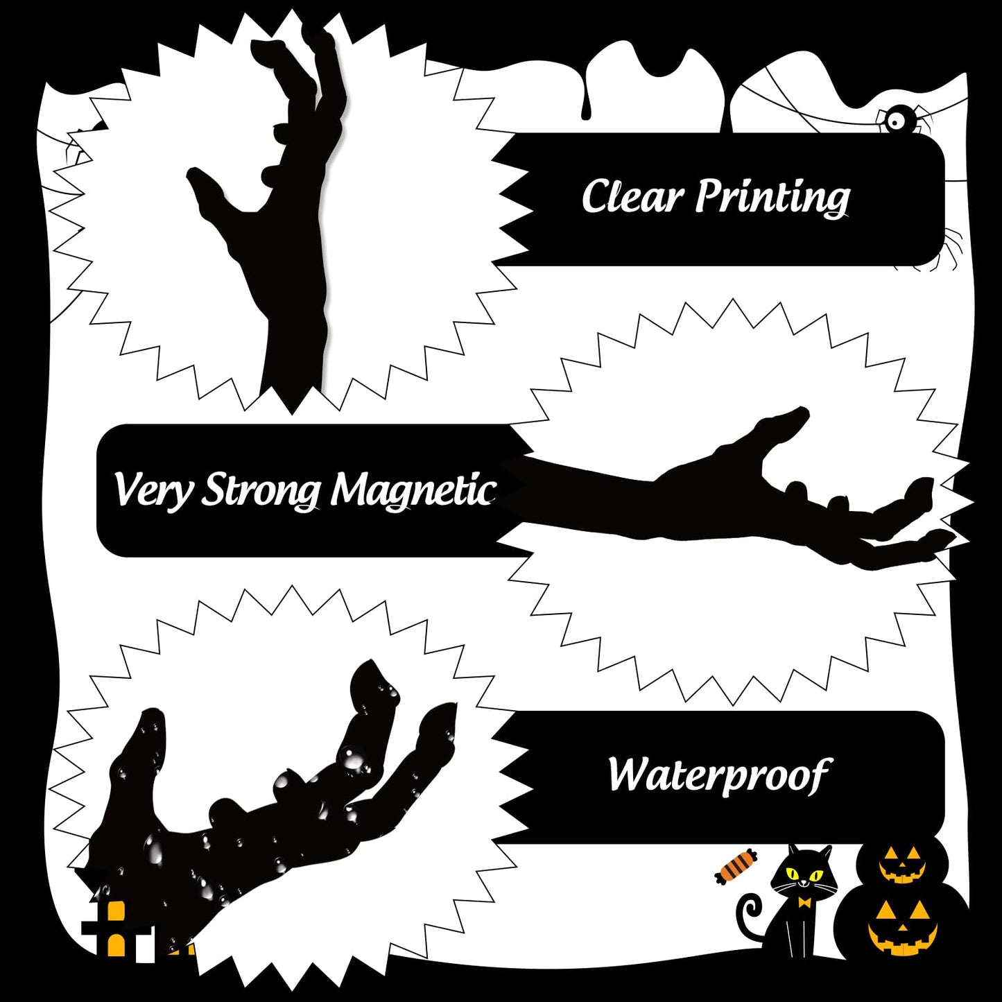 JarThenaAMCS 22 Pcs Halloween Garage Magnets Decoration Black Spider Web Hand Garage Door Decals Magnetic Refrigerator Stickers for Halloween Holiday Party Home Car